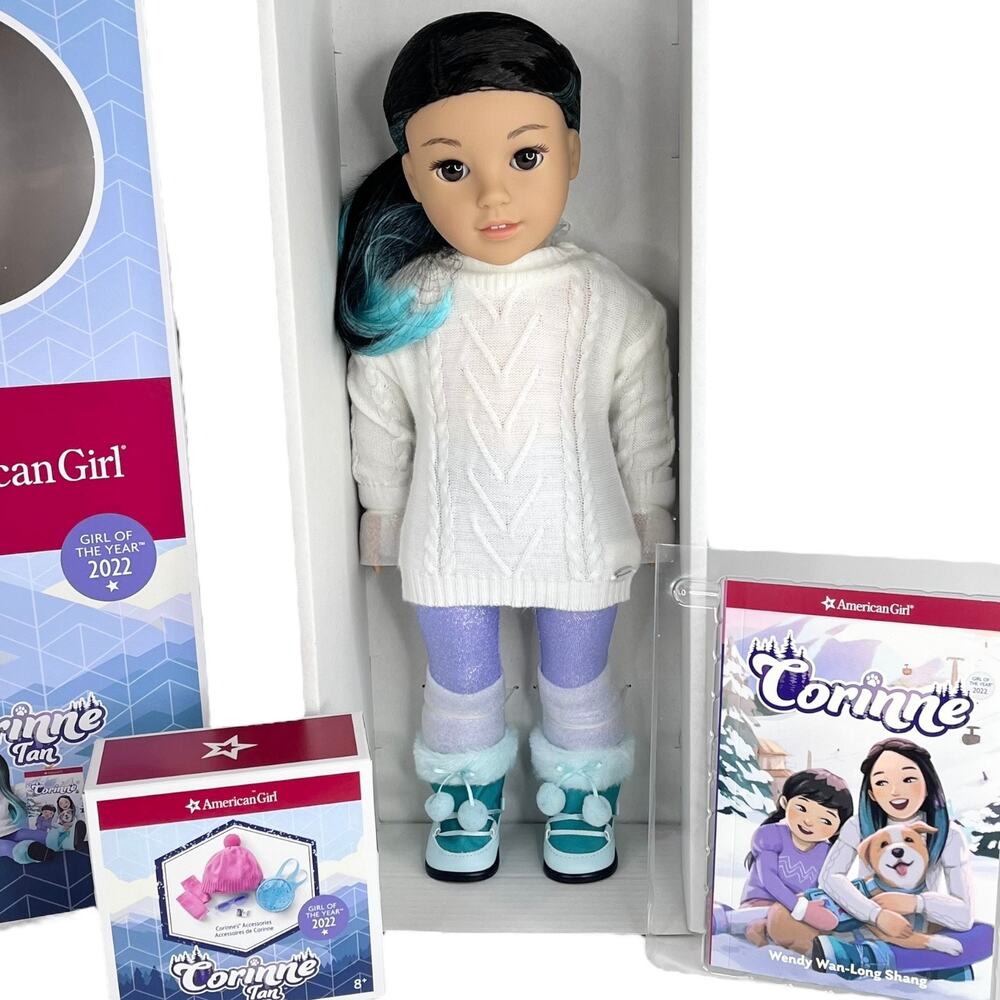 NEW American Girl Of The Year CORINNE DOLL + ACCESSORIES Meet Outfit Purse Hat + - Picture 12 of 16